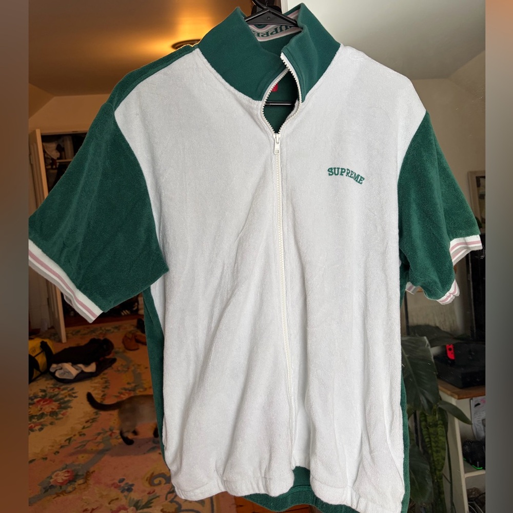 Supreme Teal and White Terry Zip-Up Polo SS20